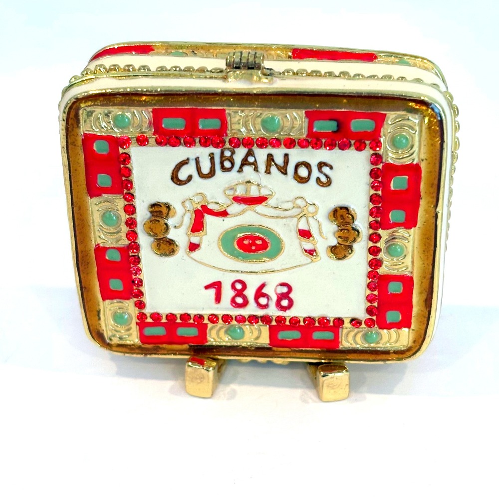 Work of Art Trinket Box Cubanos 1868 Enameled Jeweled Gold Tone Small Keepsake‎